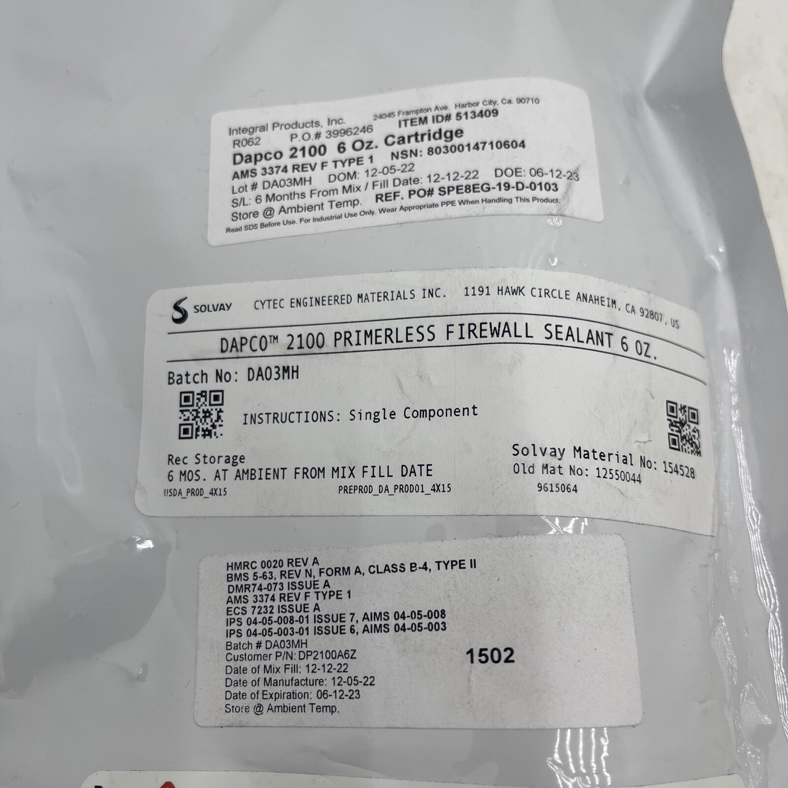 DAPCO 2100 DA03MH Aircraft Primerless Firewall Sealant, 6 oz. Cartridge AMS 3374 eBay