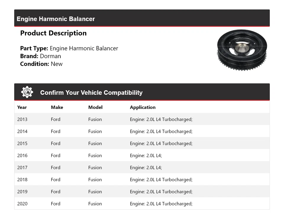 Equilibrador armónico de motor Ford Fusion Dorman 2013-2020 2014 2015 2016 2017 Foto 2 de 4