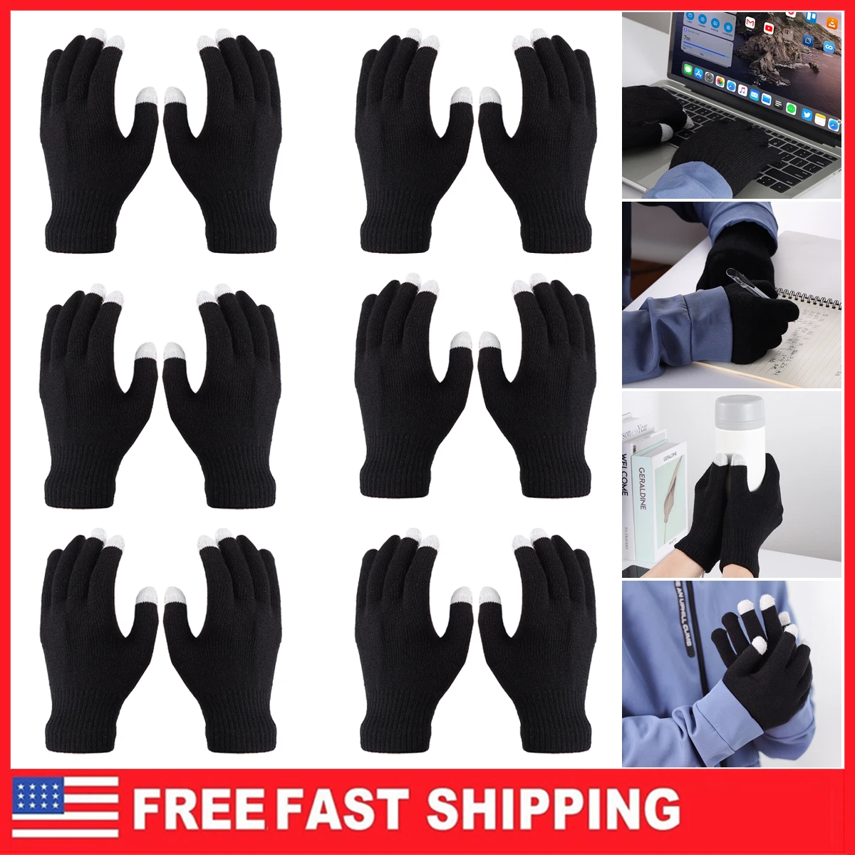 6PACK USB Heated Gloves Winter Warm Heated Gloves Winter TouchScreen Gloves USA