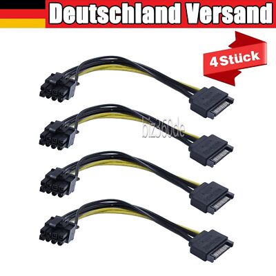 4x 20cm Strom Kabel Adapter 15pin SATA auf 8 (6+2) PCI Express PCI-E Grafikkarte