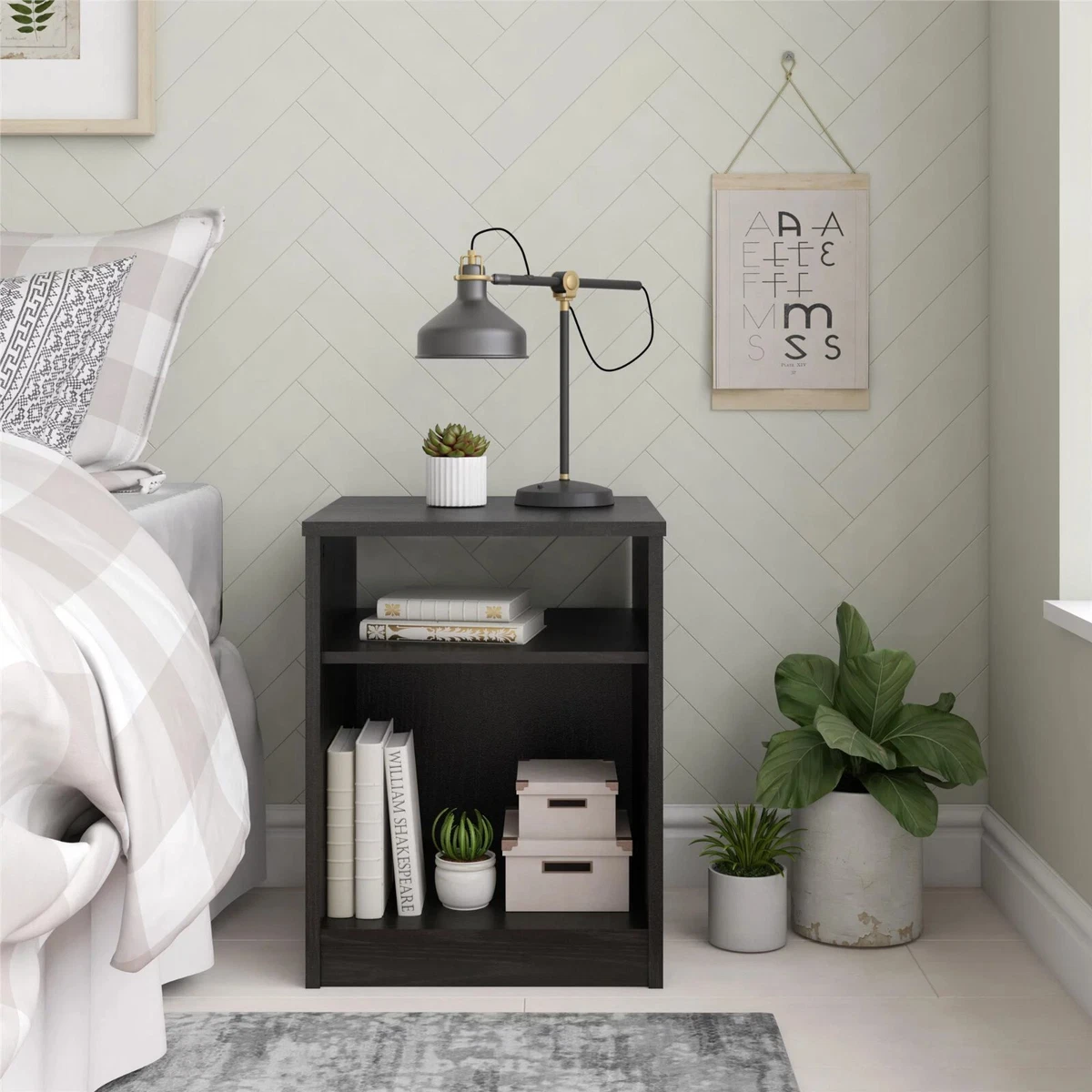 High Quality Simple Nightstand Wood Black Brand New eBay