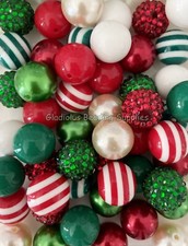 50 Qty 20mm Christmas Mixed Acrylic Beads, Bubblegum Beads, Chunky Beads
