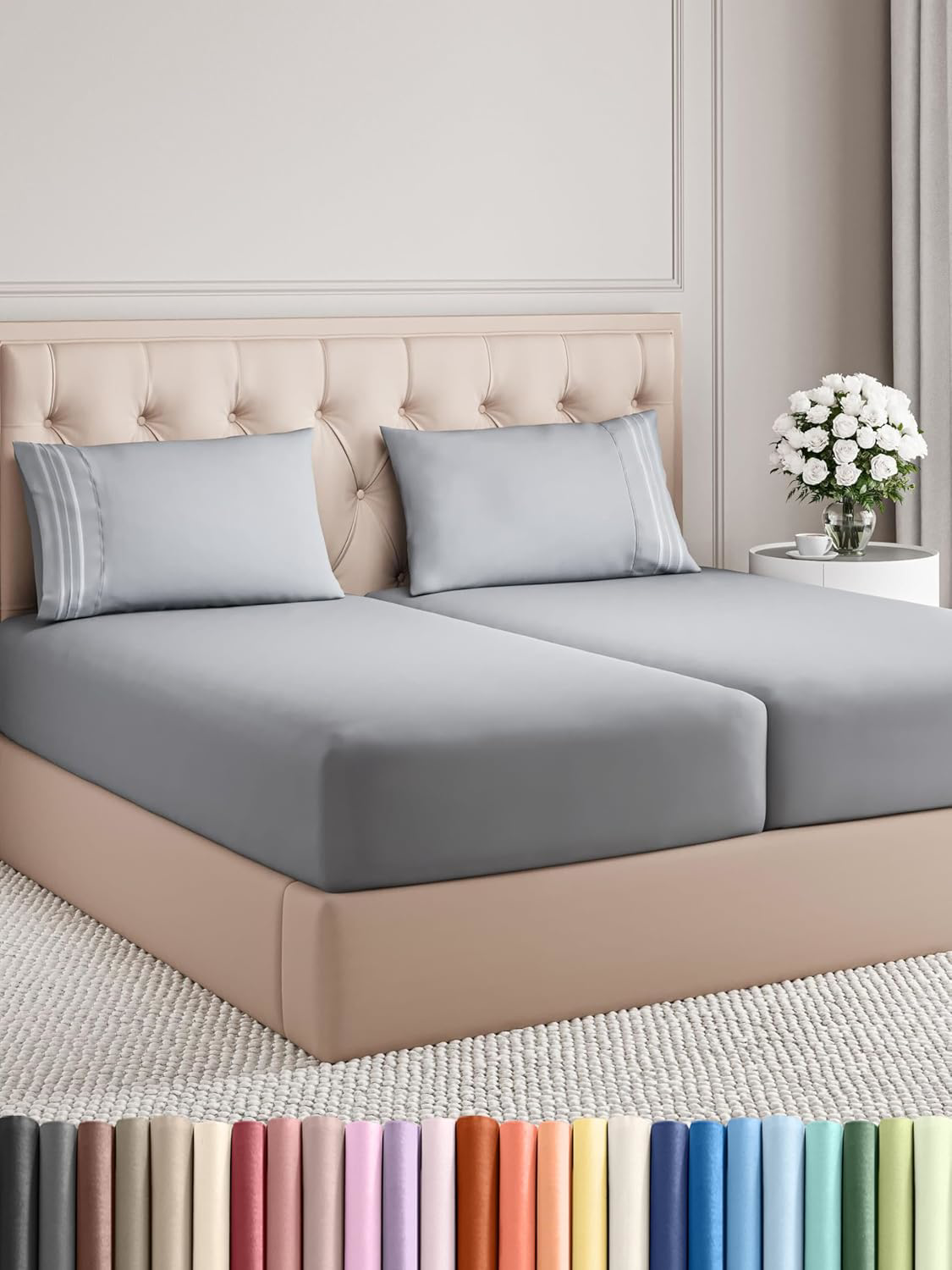 Split King Cooling Sheet Set – Soft Wrinkle-Free Steel Blue Bed Sheets