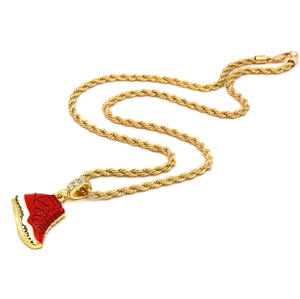 Collar Enlace De Cuerda Colgante Zapato Red Gym Retro 11 Oro Pt 14K Hip Hop  24\