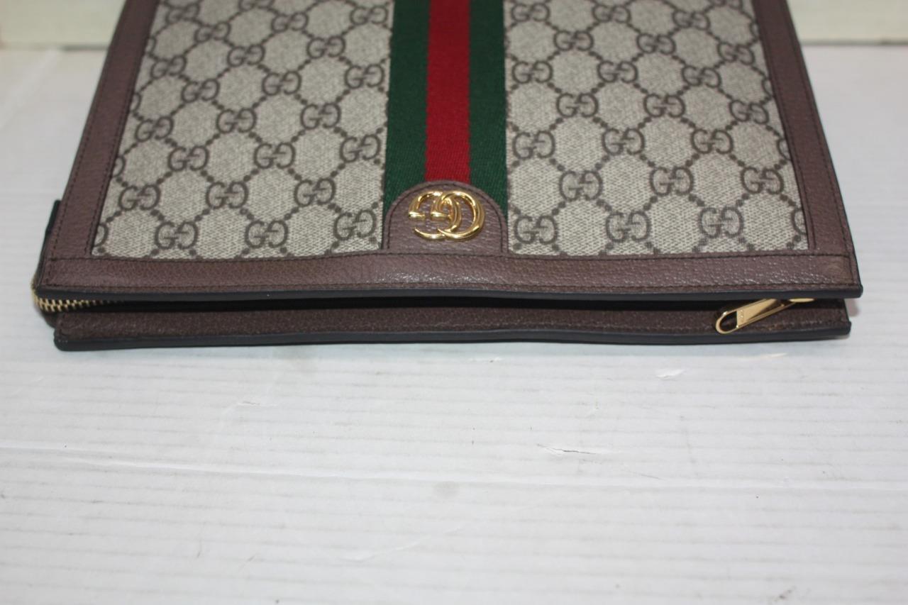 Gucci Ophidia Pouch Beige/Ebony in GG Supreme Canvas with Brown Leather  Trim with Gold-tone - US