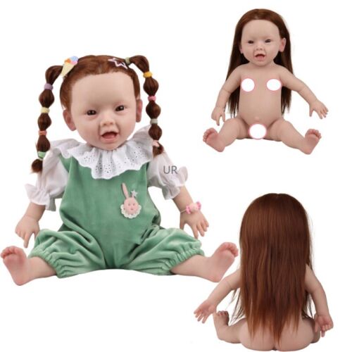 Muñeca bebé renacido 18" de silicona completa para niñas baño niño pequeño cabello largo bebé niña muñeca - Imagen 1 de 10