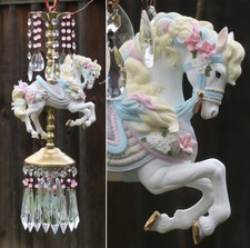 Lámpara de carrusel de caballo pony de porcelana swag araña vintage cristal rosa