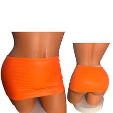 Micro mini skirt pull on exotic dancewear bikini coverup neon orange wet look