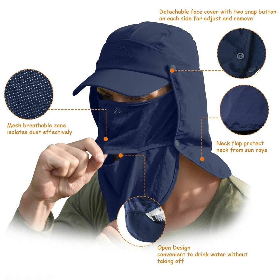 Gorra de béisbol con protección UV para el sol con solapa para el cuello para pesca senderismo al aire libre Foto 3 de 4
