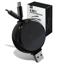 2-in-1 Retractable Charger for Car iPhone and Android, Wall Outlet or PC 