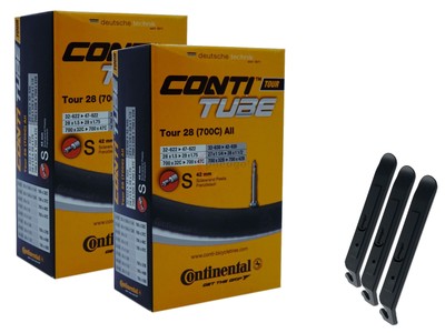 2x Conti Fahrradschlauch 28 Zoll Sclaverand 32-622/47-622 (Tour) + 3 Reifenheber