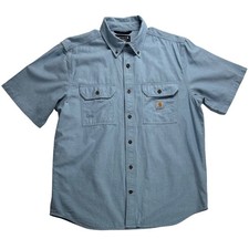 Carhartt Mens Loose Fit Short Sleeve Button Down Shirt Blue L work