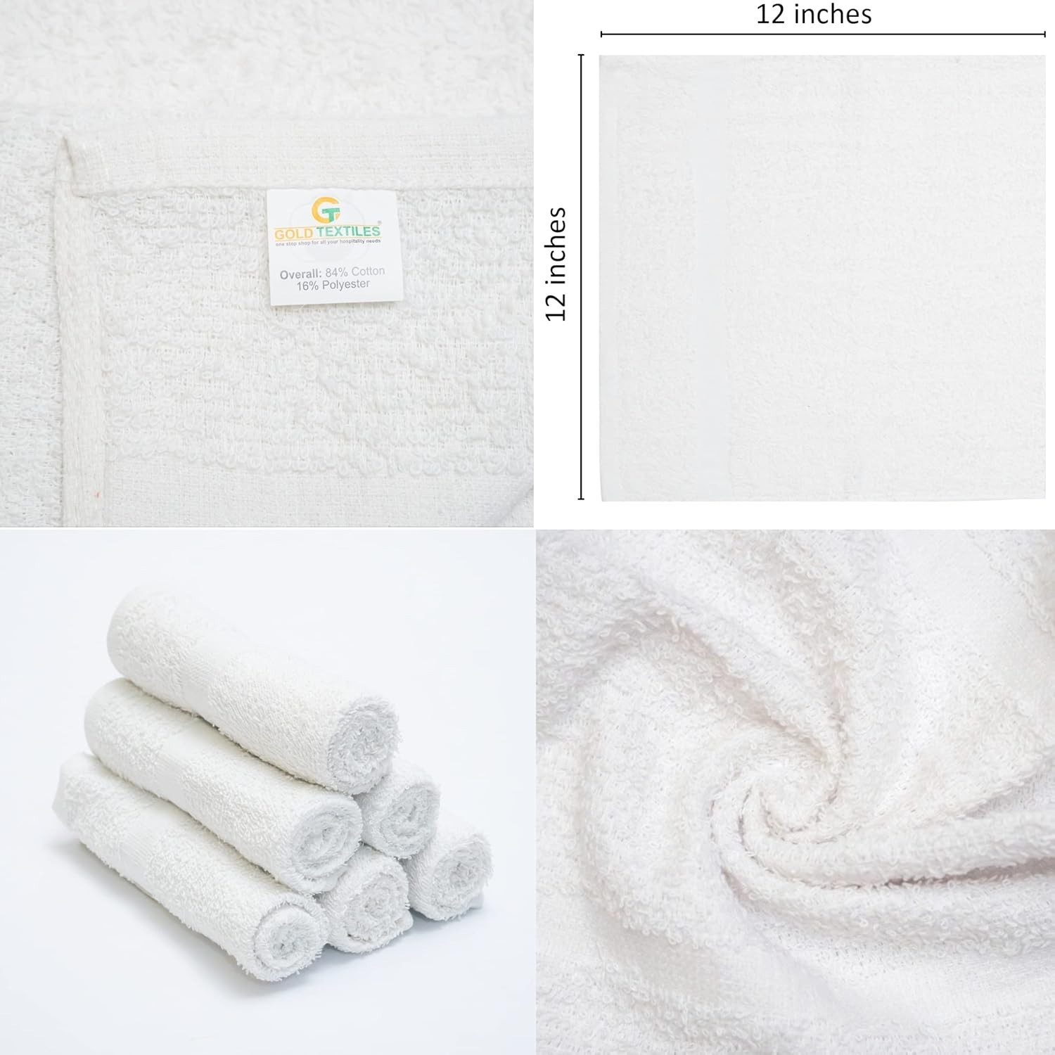 Economy Bulk Pack Washcloth Towel 12x12 Cotton Blend Absorbent Hotel Quality