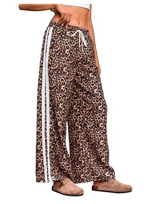 Women's Leopard Wide Leg Sweatpants Cheetah Y2K Elastic Waist Pants Multicolo...