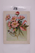 Easter Greeting Card Pink Roses Silver Bell Vintage Used