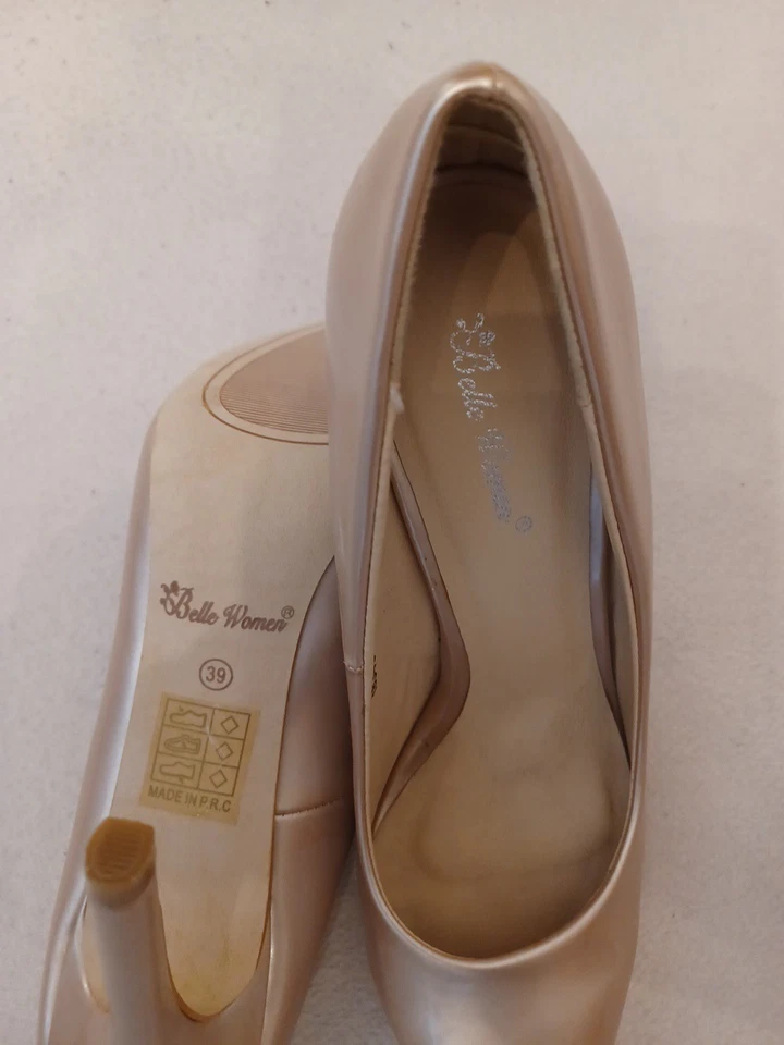 High Heels mit Plateau, Gr. 39, Absatz 12 cm, perlmuttartig leicht golden - Bild 3 von 4