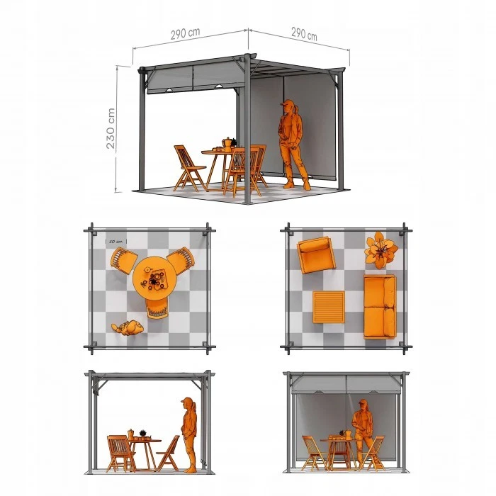 Garten Terrasse Pergola - Stahl - Delos I 2.9x2.9m Grau - Bild 4 von 4