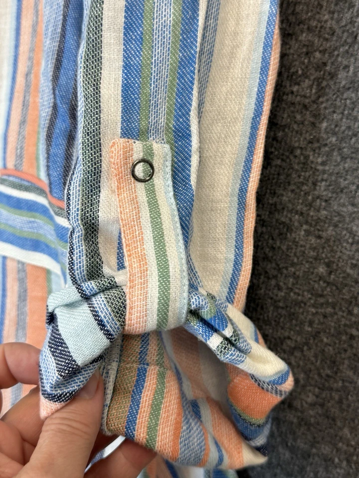 CHAQUETA BOHO CASLON BLAZER A RAYAS DELANTERAS ABIERTAS MEZCLA LINO TONOS RAYAS PLAYA 1X Foto 2 de 4