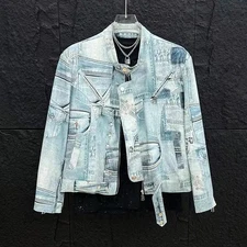 Luxury Men Denim Jacket Fashion Sequin Casual Trendy High Street Retro Jean Coat
