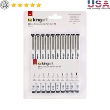 Fine Line Black Ink Pens Set of 10 Professional Waterproof Archival Non-Toxic US