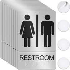 Unisex Bathroom Signs, Restroom Sign For Business 10 Pack, Silver