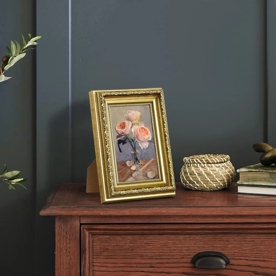 Marco de fotos 4x6 con vidrio real, ornamentado vintage 4 x 6 marcos de fotos para pared... Foto 3 de 4