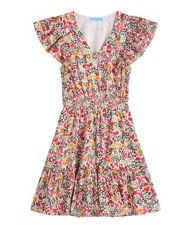 Draper James Gabby Mini Dress S Short Sleeve Ruffle Smocked Red Pink Coneflower