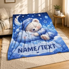 Teddy Bear On Cloud Coral Fleece Blanket Nursery Decor