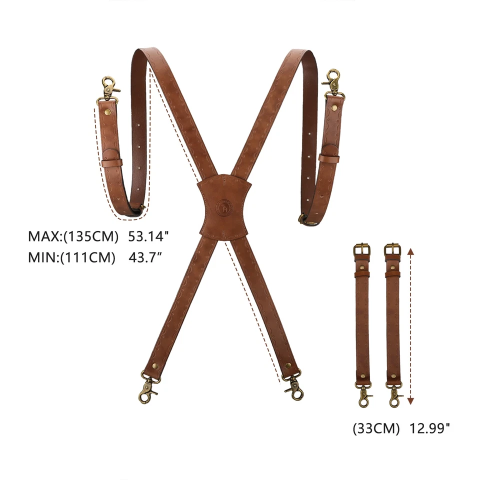 TOURBON Men's Leather X-Back Suspender Pants Braces Adjustable 4 Hooks Gift AU - image 2 of 4