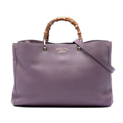 Gucci Large Calfskin Bamboo Shopper Satchel Pre-Loved Purple
