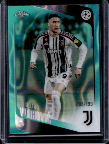 2025-26 Topps Chrome UEFA CC Dusan Vlahovic RC Aqua Lava Refractor Rookie #/199