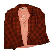 Red Plaid Blazer And Tank Top Set Lined Floral *See Measurements* Southern Lady