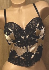 Victoria's Secret Black Nude Lace Corset Bustier Bra Longline 34C