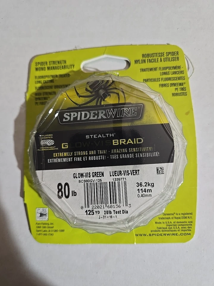 Trenza Spiderwire 80 lb prueba verde brillante 125 yardas Foto 3 de 3