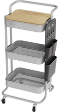 3 Tier Metal Utility Rolling Cart W/ Table Top Bags Organizer Bathroom Office US