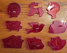 Vtg Red Christmas cookie Cutters Mixed lot 9 HRM USA Hong Kong Sleigh Dove READ