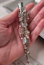 Silver Tone Rhinestone Barrette AB Crystal Filigree Floral Hair Clip Bridal 5in