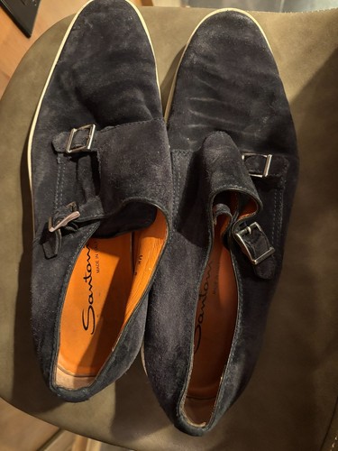 Mens Santoni Double Buckle Monk Strap Suede dress Shoes