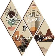 FairySandy 4 Pcs Bathroom Wall Art Restroom Decor Rustic Decor... 