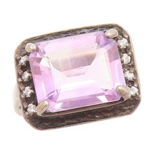 925 Sterling Silver Vintage Ring Amethyst  Topaz Geometric Band Sz 6 RG33848