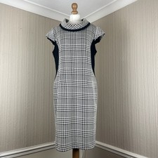 Joseph Ribkoff Dogtooth Cowl Neck Cap Sleeve Stretch Dress UK 20 Smart Work