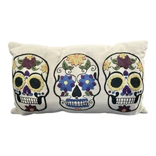 SWEET STREET Embroidered Day of the Dead Sugar Skull Pillow Halloween Decor