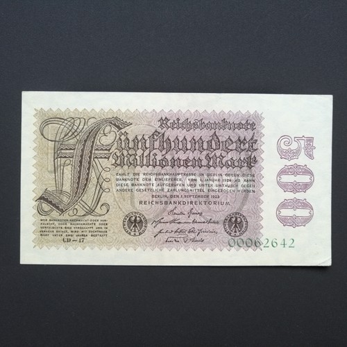 500 MILLIONEN MARK REICHSBANKNOTE 1923 Ro-109g/DEU-125d aUNC 8-stellig SELTEN - Bild 2 von 7