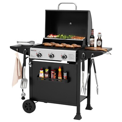 #ad Royal Gourmet 3 Burner BBQ Liquid Propane Gas Gril lwith Front Spice Rack Black $199.99