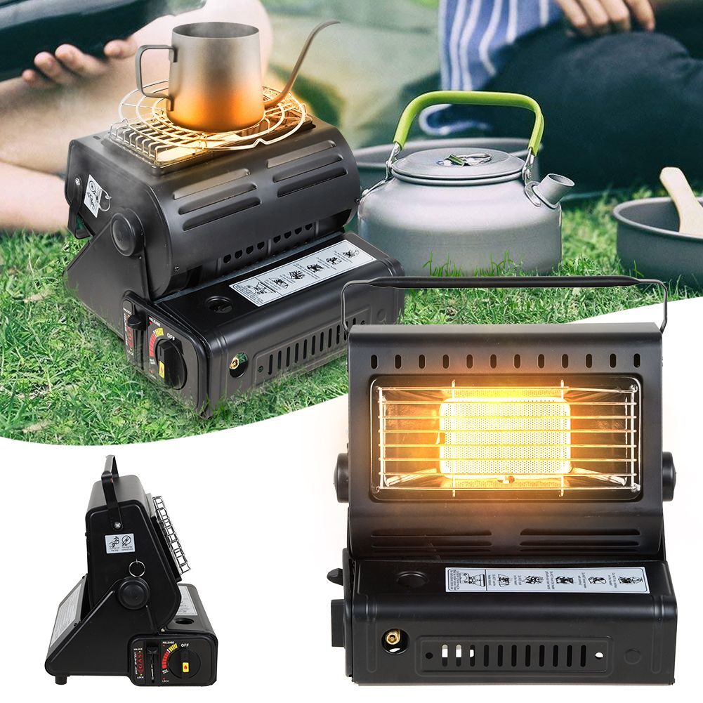 2-in-1 Camping Heater Portable Ceramic Butane Gas Burner Heating Cooking  Stove