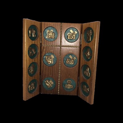 Vintage italienisches tragbares Triptychon aus Holz & Metall Kreuzweg
