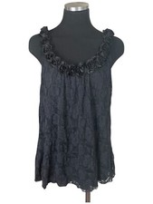Vtg Fashion Bug Y2K Babydoll Top XL Black Lace Whimsigoth Witchy Dark Romantic