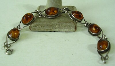 Antikes Art deco 835 Silber Armband mit Bernstein um 1920