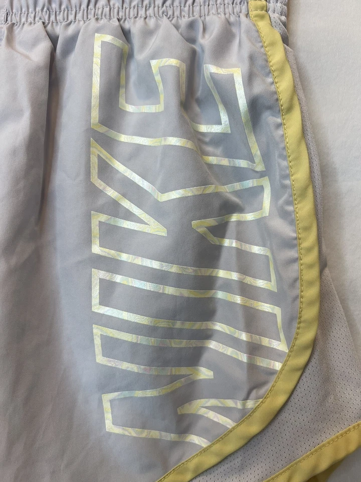 Nike Womens Dri-Fit Dry Tempo Running Shorts Size Small Gray With Yellow Accents - Image 2 of 4