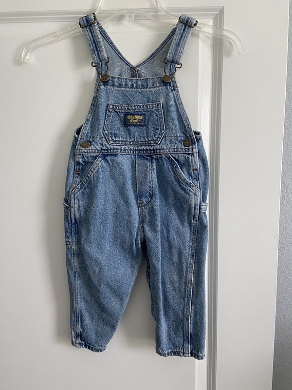 Vintage Oshkosh B’Gosh Washed Light Denim 24M Carpenter Overalls Snaps Open